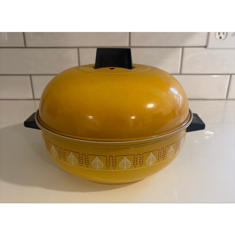 Vintage West Bend 3-Piece MCM Gold Yellow Bun Warmer Server